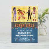 カラフルなスーパーヒーローガールの誕生日パーティー招待状 招待状 (スタンド正面)