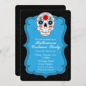 カラフルなスugar Skull & ブルー パーティーの招待状 招待状 (正面/裏面)