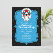 カラフルなスugar Skull & ブルー パーティーの招待状 招待状 (スタンド正面)