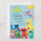 カラフルなセサミストリートのイラスト誕生日パーティー 招待状 (正面)