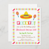 カラフルなソンブレロのメキシコフェスタの子供のパーティー 招待状 (正面/裏面)