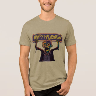 カラフルなゾンビがハッピーハロウィンのバナーを掲げる - S トライブレンドTシャツ