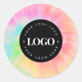 カラフルなタイダイ & あなたのロゴをここに ビジネス ラウンドシール (正面)