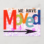 カラフルなタイポグラフィの街が引っ越しました 新住所 案内ポストカード (正面)