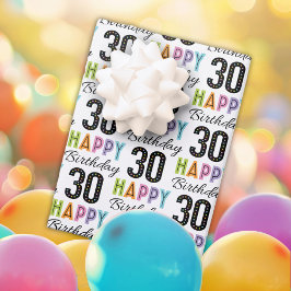 カラフルなタイポグラフィの30歳の誕生日ギフトラッピングペーパー ラッピングペーパーシート