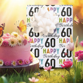 カラフルなタイポグラフィの60歳の誕生日ラッピングペーパー ラッピングペーパーシート