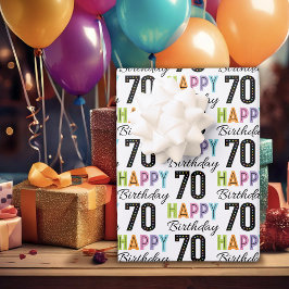 カラフルなタイポグラフィの70歳の誕生日ラッピングペーパー ラッピングペーパーシート