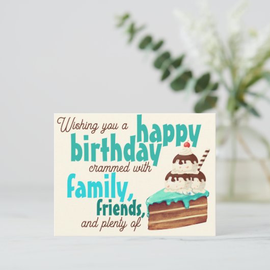 カラフルなタイポグラフィーの誕生日ケーキアイスクリーム ポストカード (スタンド正面)
