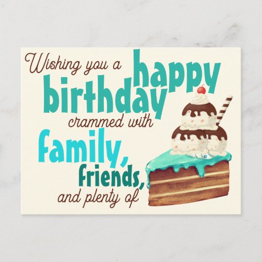 カラフルなタイポグラフィーの誕生日ケーキアイスクリーム ポストカード (正面)