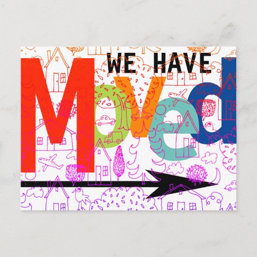 カラフルなタイポグラフィータウンに移転しました 新住所 案内ポストカード (正面)