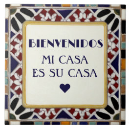 カラフルなタイル風モザイク Bienvenidos Mi Casa Es Su Casa タイル