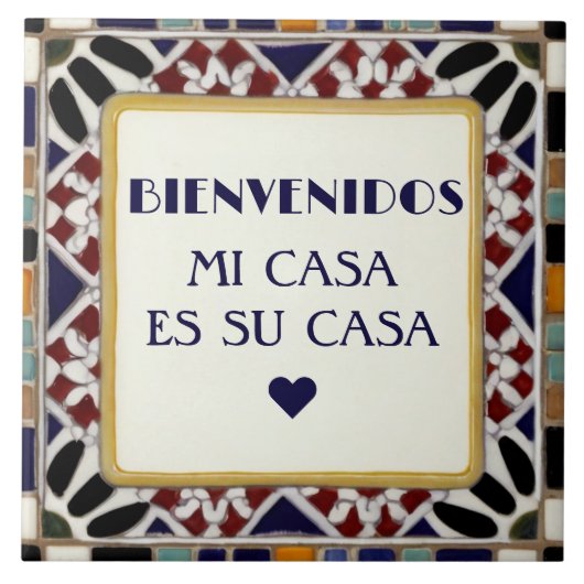 カラフルなタイル風モザイク Bienvenidos Mi Casa Es Su Casa タイル (正面)