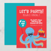 カラフルなタコの海の少年たち 2歳の誕生日 招待状 (正面/裏面)