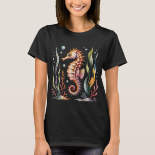 カラフルなタツノオトシゴと海藻 Tシャツ