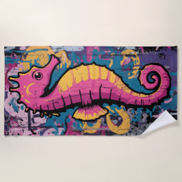 カラフルなタツノオトシゴのポップアート スプラッシュ イラスト ビーチタオル