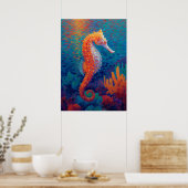 カラフルなタツノオトシゴの点描主義 海洋絵画 ポスター (キッチン)