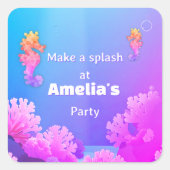 カラフルなタツノオトシゴパーティー スクエアシール (正面)