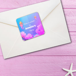 カラフルなタツノオトシゴパーティー スクエアシール