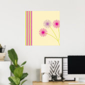 カラフルなタンポポの花、ストライプ、ボヘミアン抽象画 ポスター (ホームオフィス)