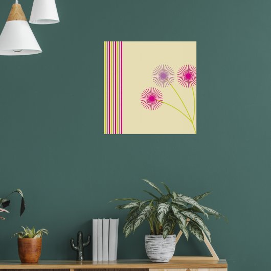 カラフルなタンポポの花、ストライプ、ボヘミアン抽象画 ポスター (リビング1)
