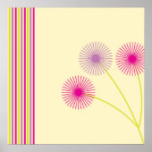 カラフルなタンポポの花、ストライプ、ボヘミアン抽象画 ポスター (正面)