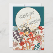 カラフルなターコイズブルーのボヘミアンフラワープリント 招待状 (裏面)