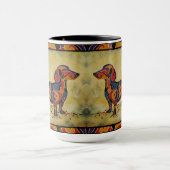 カラフルなダックスフントのマグ、ダックスフントの恋人のギフト マグカップ (中央)