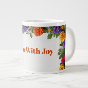 カラフルなダリアとマリーゴールドの花輪 ジャンボコーヒーマグカップ