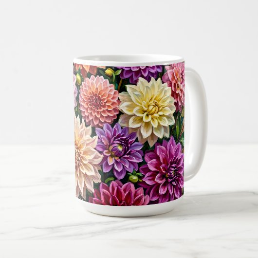 カラフルなダリアの花 コーヒーマグカップ (正面右)