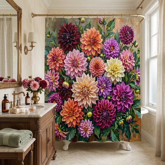 カラフルなダリアの花 シャワーカーテン