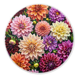 カラフルなダリアの花 セラミックノブ