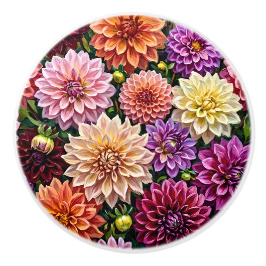カラフルなダリアの花 セラミックノブ (正面)