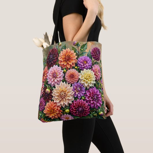 カラフルなダリアの花 トートバッグ (クローズアップ)