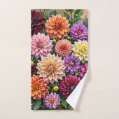 カラフルなダリアの花 バスタオルセット (ハンドタオル)