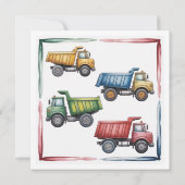 カラフルなダンプトラックの４歳の誕生日パーティー 招待状 (裏面)