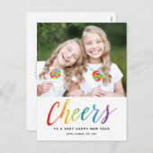 カラフルなチアーズ ホリデー 新年 ポストカード (正面/裏面)