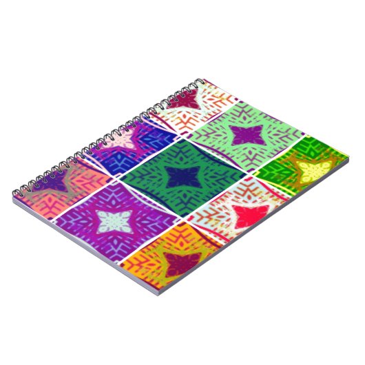 カラフルなチェッカーボード: 星のようなデザイン ノートブック (左側)
