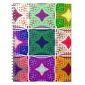 カラフルなチェッカーボード: 星のようなデザイン ノートブック (正面)