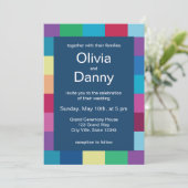 カラフルなチェックボードのモダンウェディング 招待状 (スタンド正面)