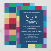 カラフルなチェックボードのモダンウェディング 招待状 (正面/裏面)