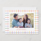 カラフルなチェック柄がキュートな写真のホリデーカード 招待状 (正面)