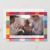カラフルなチェック柄のクリスマス写真　横向き シーズンカード (正面)
