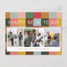 カラフルなチェック柄のホリデー ポストカード