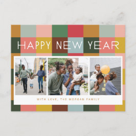 カラフルなチェック柄のホリデー ポストカード