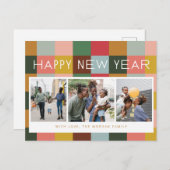 カラフルなチェック柄のホリデー ポストカード (正面/裏面)