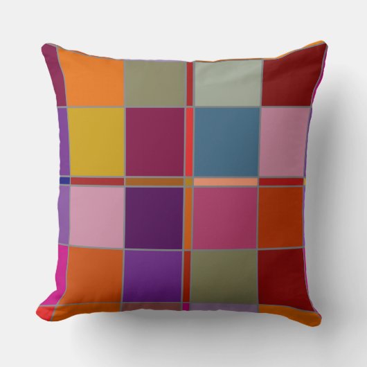 カラフルなチェック柄の幾何学的な秋のパターンがプリントされたクッション クッション (正面)