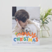 カラフルなチェック柄の楽しいクリスマス写真 シーズンカード (スタンド正面)