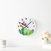 カラフルなチューリップおよび緑の植物 ラウンド壁時計 (ホーム)