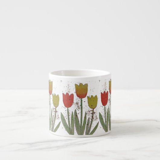 カラフルなチューリップによっては陶磁器のエスプレッソのマグが開花します エスプレッソカップ (正面)