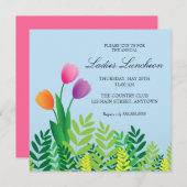 カラフルなチューリップの春のランチョン 招待状 (正面/裏面)